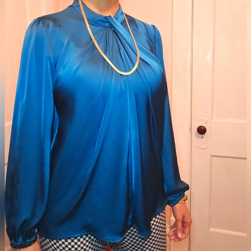 Elegant Blue Satin Women's Top